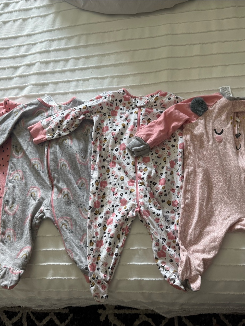Gerber Pink & Gray Floral and Solid Baby Footies - 3 Pack